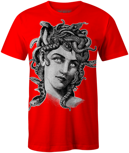Anenberg, Medusa Classic American Made Mens Red Crew Neck Tee Shirt